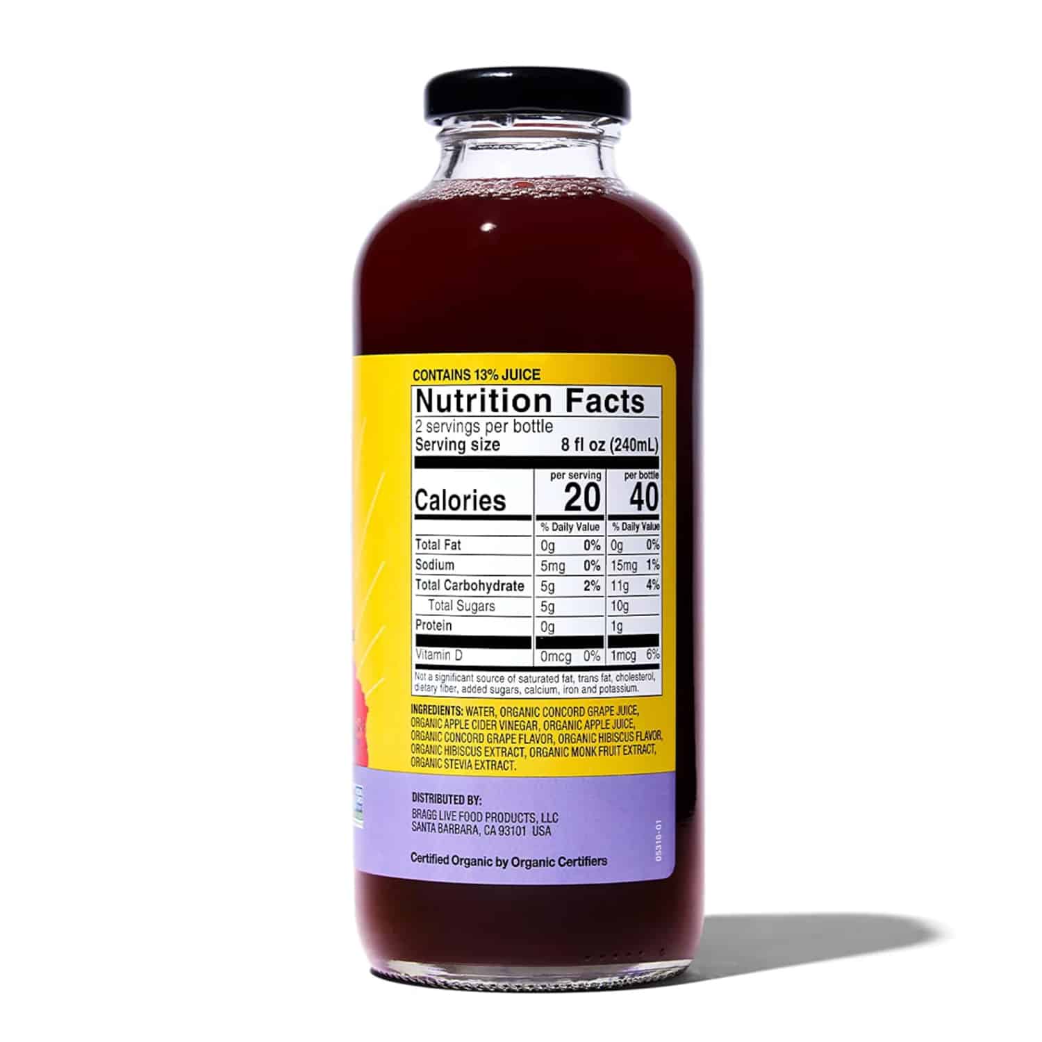 Bragg Organic Apple Cider Vinegar Refresher, Concord Grape & Hibiscus, 16 fl oz - Görsel 2