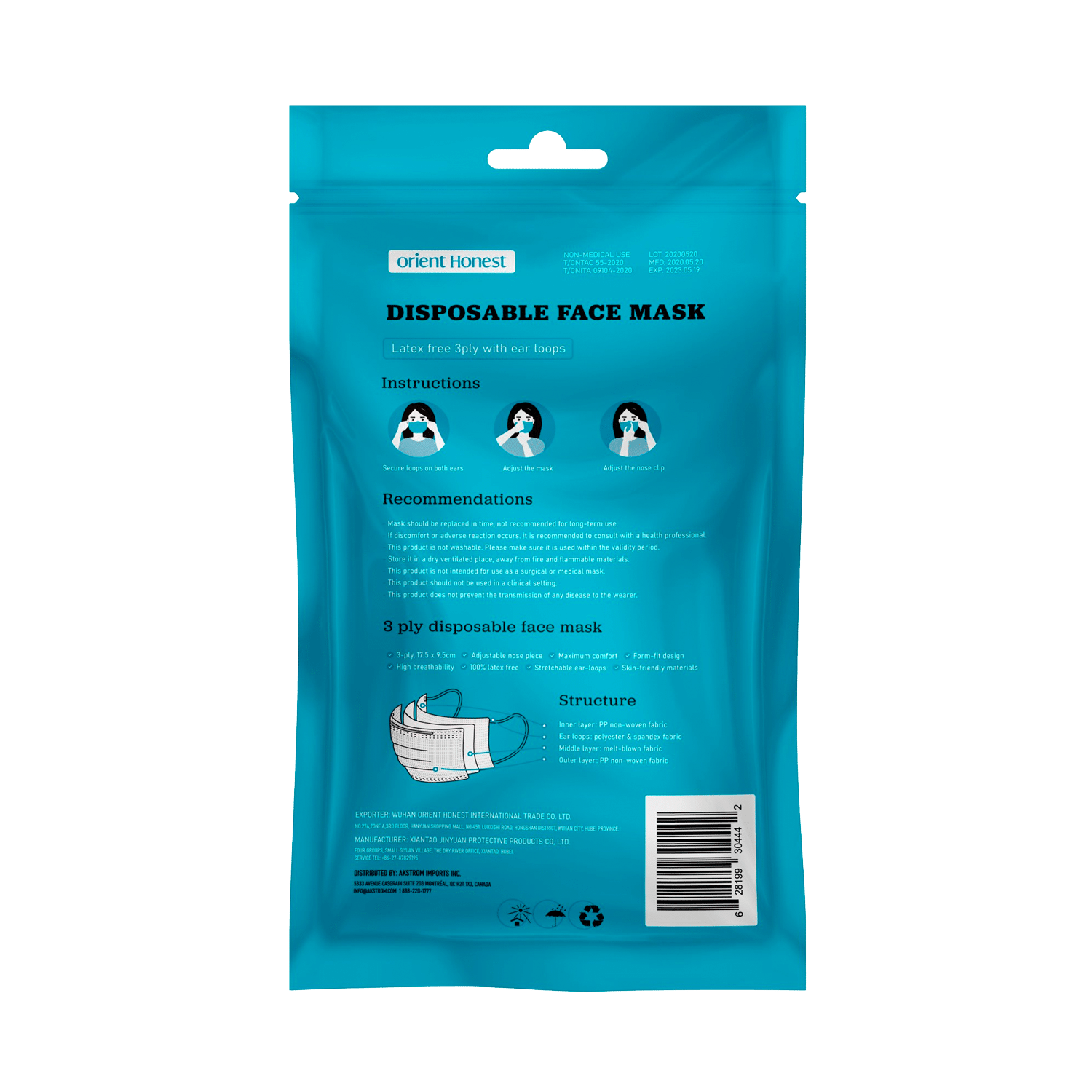 10 ct. Pack, Disposable 3-Ply Face Masks - Görsel 2