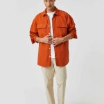Koton Men Basic Shirt Jacket Canvas Classic Neck Buttoned Pocket Detail, Long Sleeve, Shirts, Black