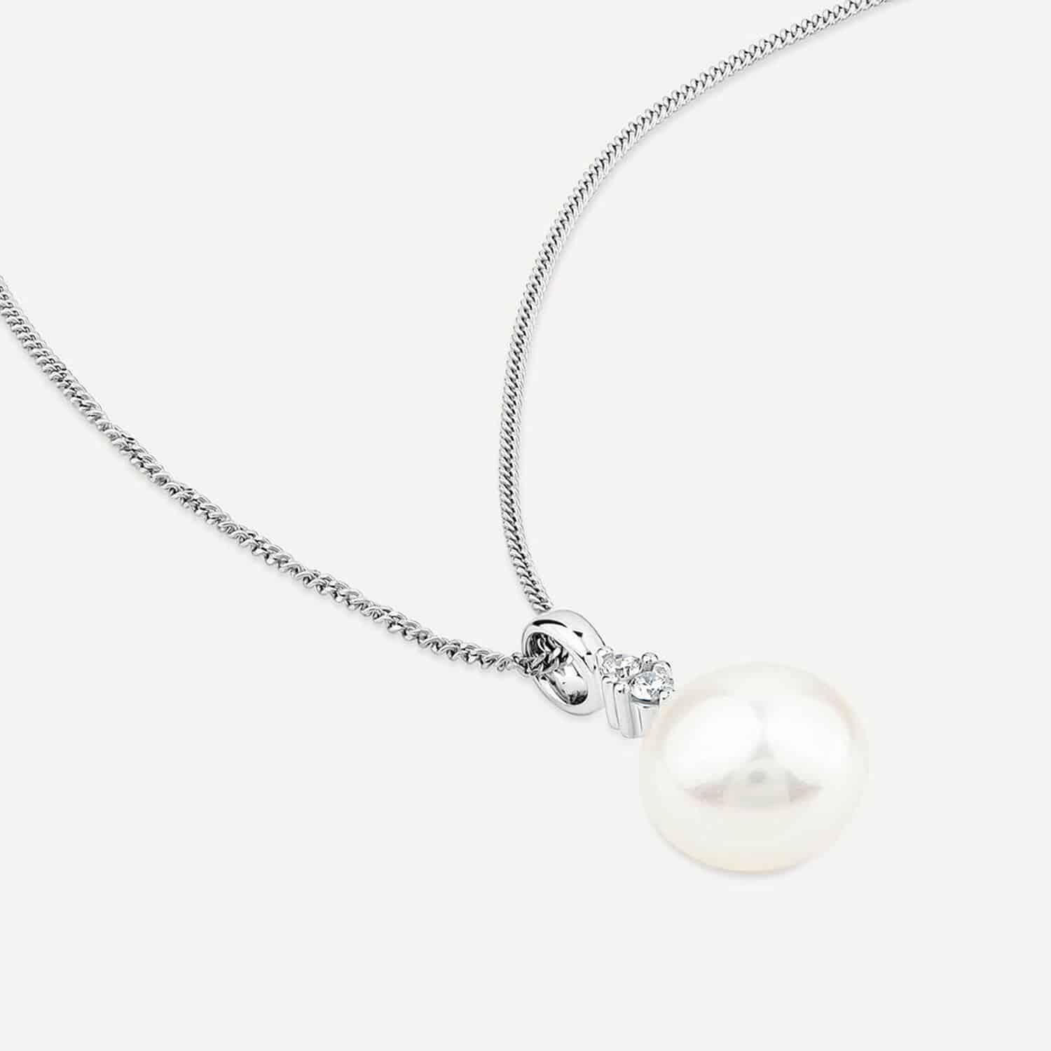 9ct White Gold 0.04ct Top Diamond & Freshwater Pearl Pendant - Görsel 3