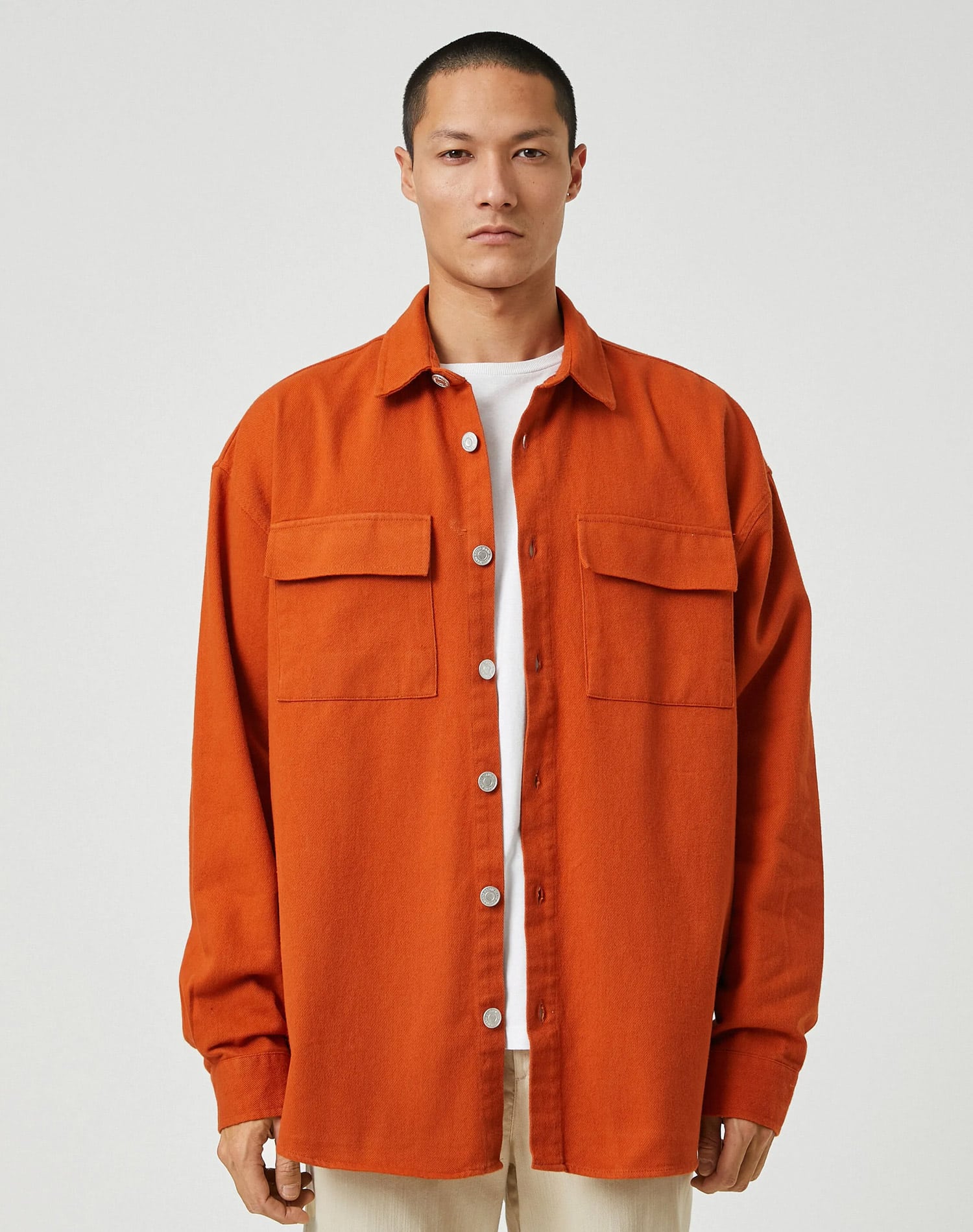 Koton Men Basic Shirt Jacket Canvas Classic Neck Buttoned Pocket Detail, Long Sleeve, Shirts, Black - Görsel 2