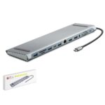 HADRON HDX7855 Type-C 3.0 Combo Hub PD HDMI 4K VGA LAN AUX Kart Okuyucu 12 Port 5 Gbps Gri