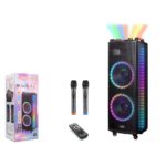 NDR NDR1212S Çift Karaoke Mikrofonlu Bluetooth Hoparlör FM Radyo 80W 2×12 İnç RGB Kumandalı Siyah