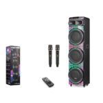 NDR NDR3260 Çift Karaoke Mikrofonlu Bluetooth Hoparlör FM Radyo 100W 3×12 İnç RGB Kumandalı Siyah