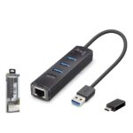 iETOP RJ4503 USB Type-C 3.2 Gen1 Combo Anahtarlı Hub Gigabit LAN 4 Port 5 Gbps Siyah
