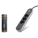 SHOWMAX SH4628 Topraklı Termal Akım Korumalı Uzatma Kablosu Anahtarlı 3 Priz 2 USB 1 Type-C 2 m Siyah