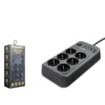 SHOWMAX SH4630 Topraklı Termal Akım Korumalı Uzatma Kablosu Anahtarlı 6 Priz 2 USB 2 Type-C 2 m Siyah